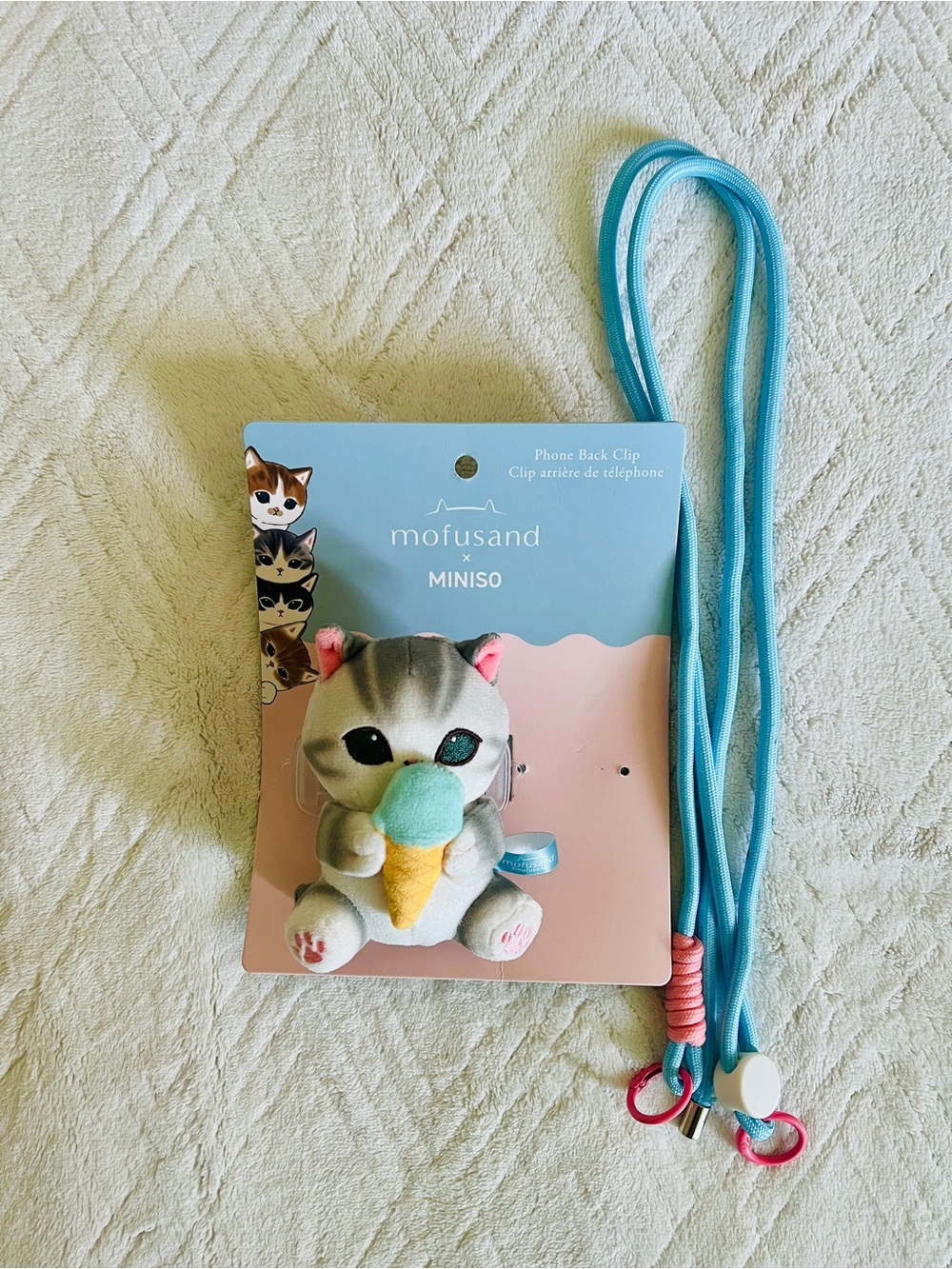 Mofusand Plush Cat Phone Clip in Light Blue
